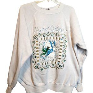 Vintage Happy Holidays Christmas Sweatshirt Puffy Glitter Design Teddy Bear XL